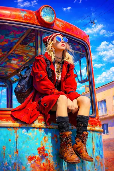 Vintage Bus Fashion Portrait