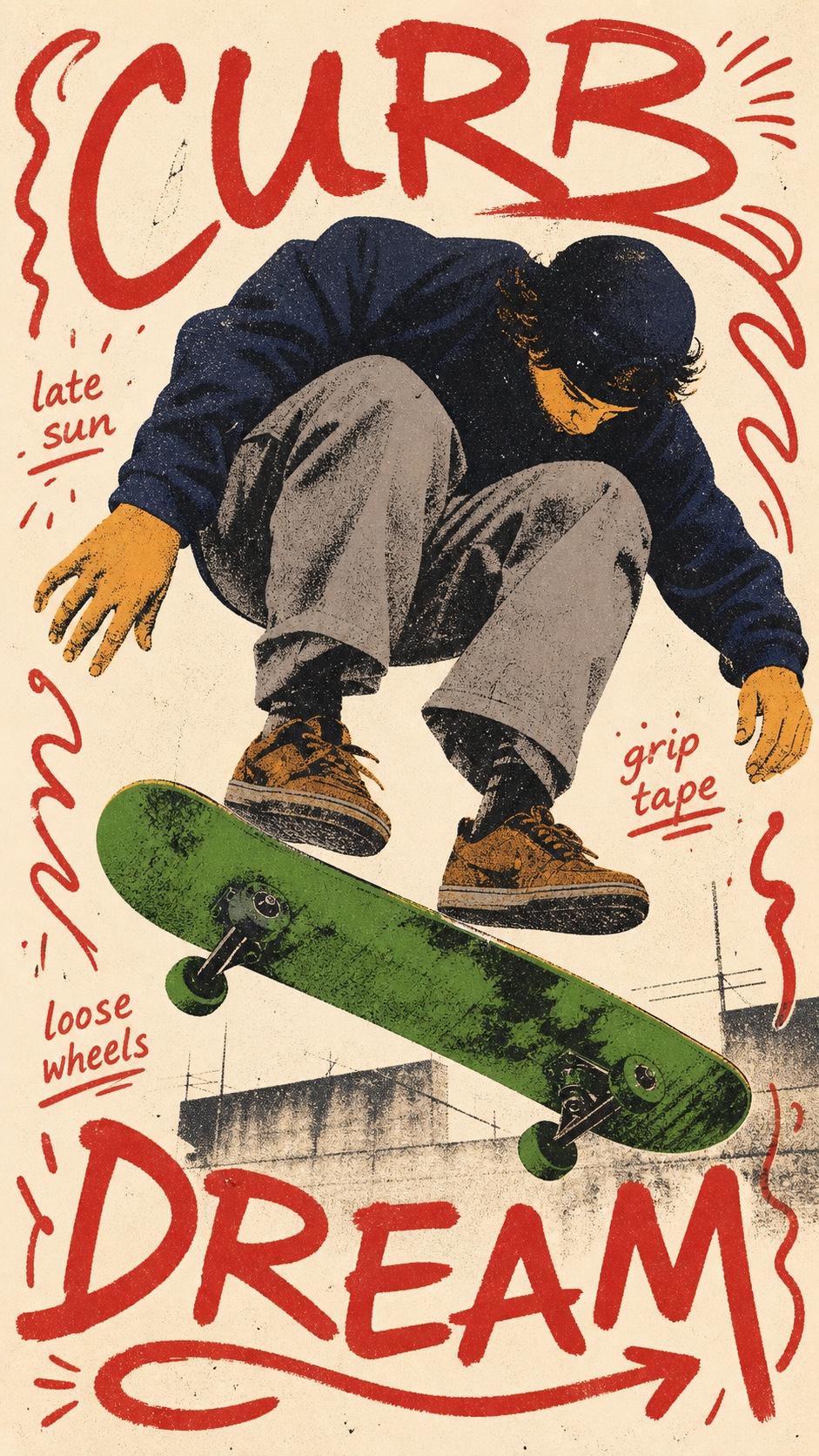 Teenage Skate Scribble Screenprint Poster Style