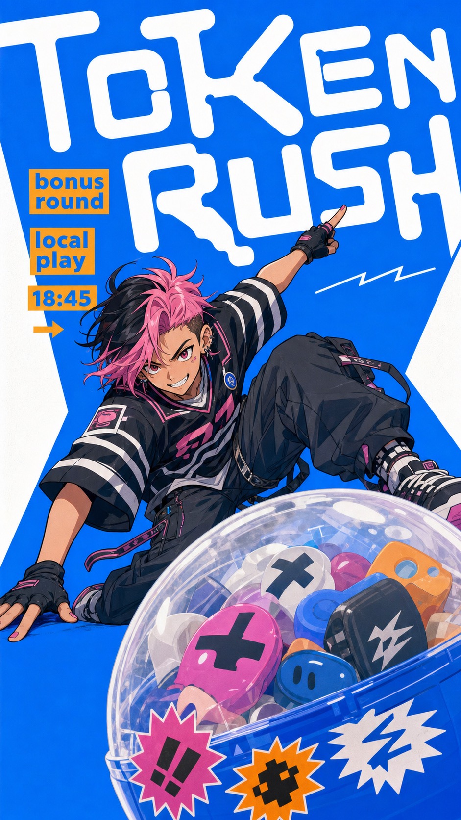 Electric Blue Cutout Manga Poster Style
