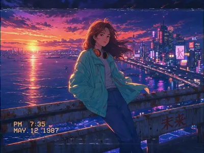 80s Retro Anime City Skyline